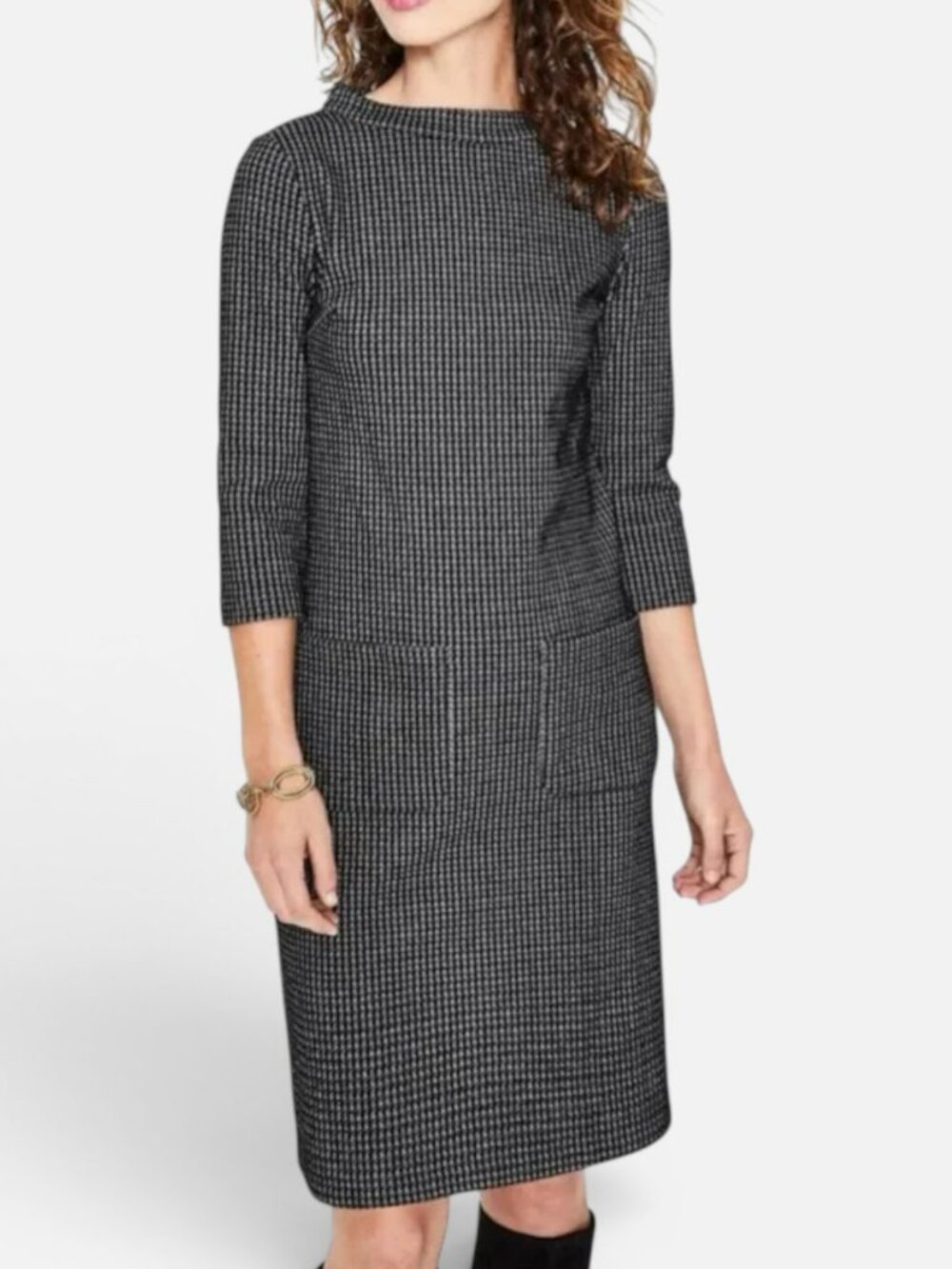 Boden Opal Houndstooth Ponte Dress Black Gray US 2